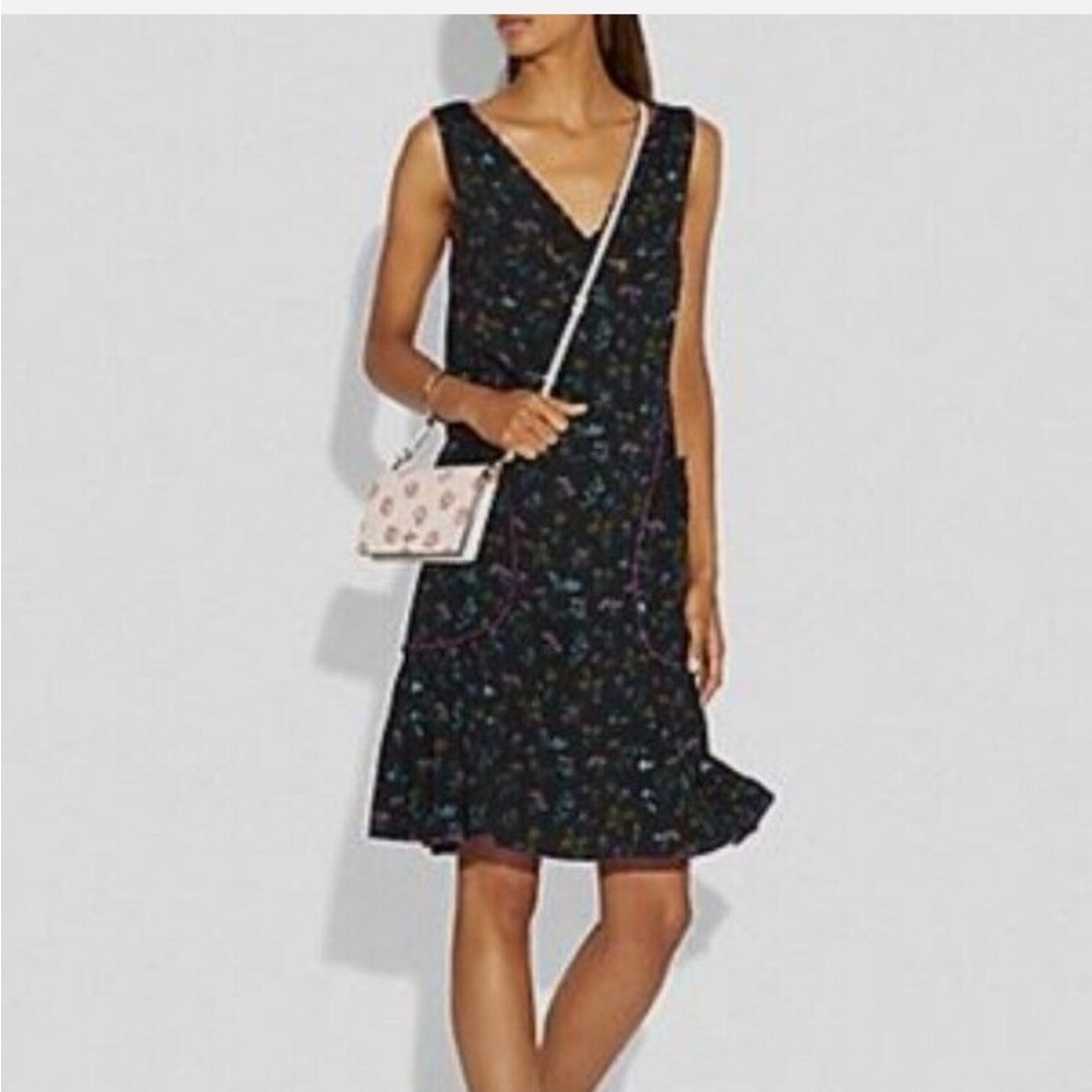 COACH Runway Wildflower Black Print Bow Midi Dress